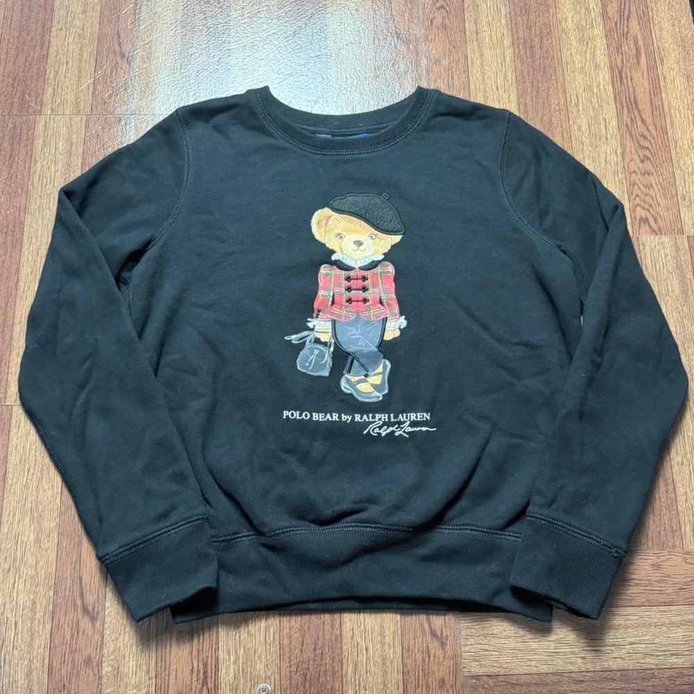 Polo Ralph Lauren Black Girl's‎ Polo Bear Fleece Sweatshirt Youth Large (12)